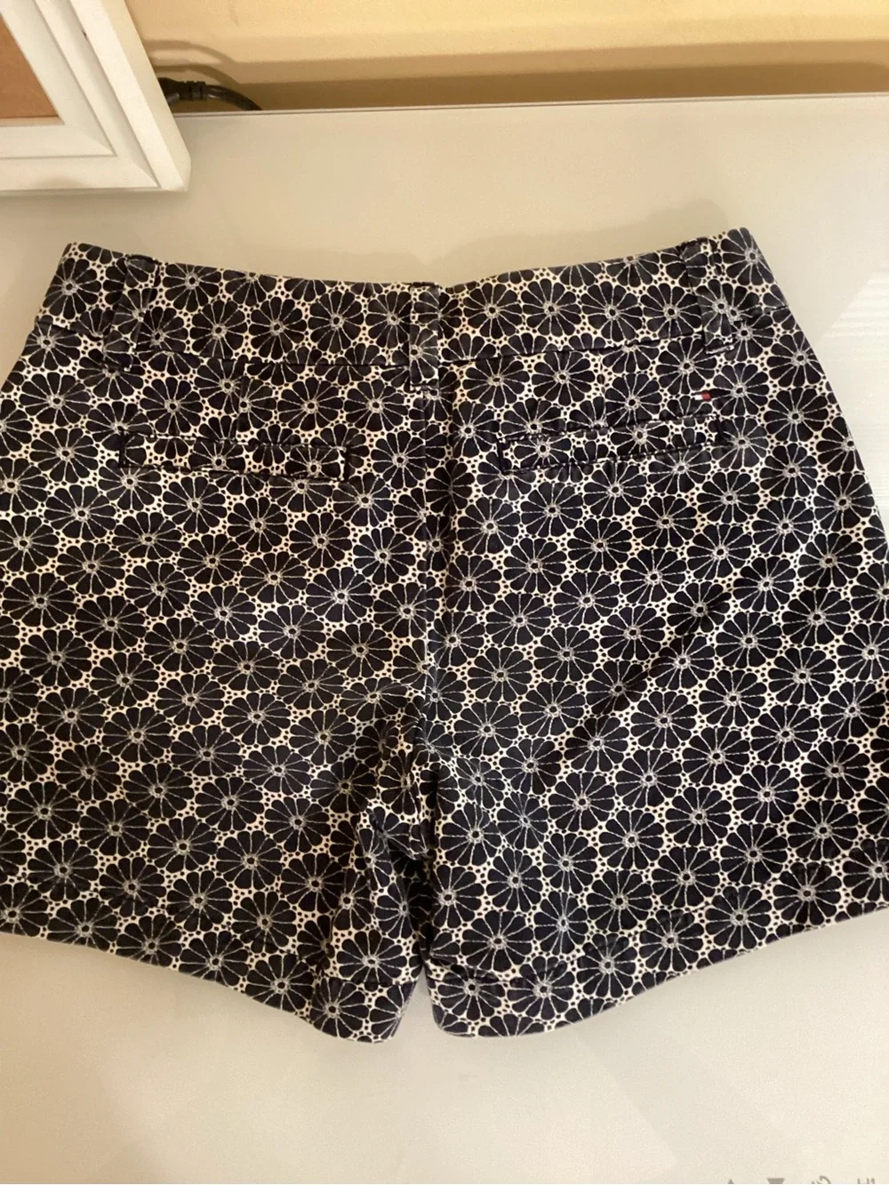 Tommy Hilfiger Navy and White Geometric Floral Flat Front Shorts